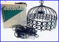 MCM Arthur Umanoff Style WROUGHT IRON Bird Cage Hanging Swag Lamp Pendant Light