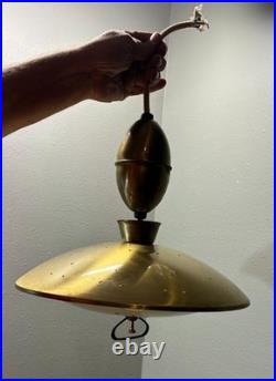 MCM Atomic Pull Down Retractable Light Fixture Vintage Pendant UFO Saucer Eames
