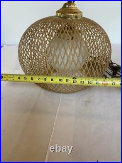 MCM Bamboo Wicker Rattan 18 Swag Lamp Hanging Light Fixture with Ribbed Globe