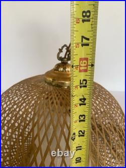 MCM Bamboo Wicker Rattan 18 Swag Lamp Hanging Light Fixture with Ribbed Globe