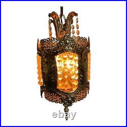 MCM Brass/Gold Gothic Regency Hanging Swag Lamp Chandelier