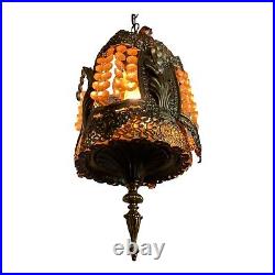 MCM Brass/Gold Gothic Regency Hanging Swag Lamp Chandelier