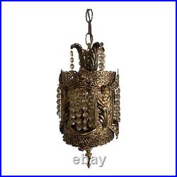 MCM Brass/Gold Gothic Regency Hanging Swag Lamp Chandelier