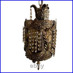 MCM Brass/Gold Gothic Regency Hanging Swag Lamp Chandelier