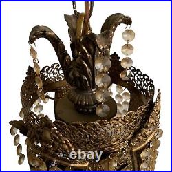 MCM Brass/Gold Gothic Regency Hanging Swag Lamp Chandelier