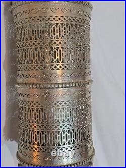 MCM Brass Ornate Plug In Swag Hanging Light Moroccan Pierced Vintage Filigree