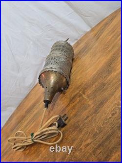 MCM Brass Ornate Plug In Swag Hanging Light Moroccan Pierced Vintage Filigree