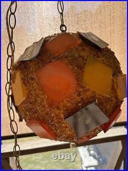 MCM Chunky Lucite Swag Lamp Vintage Brown Orange Yellow Rock Candy 13 Sphere