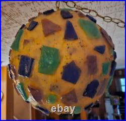 MCM Chunky Lucite Swag Lamp Vintage Rock Candy Ceiling Ball 14 Blue Purple