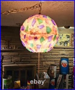 MCM Chunky Lucite Swag Lamp Vintage Rock Candy Ceiling Ball 14 Blue Purple