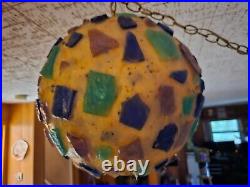 MCM Chunky Lucite Swag Lamp Vintage Rock Candy Ceiling Ball 14 Blue Purple