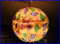 MCM Chunky Lucite Swag Lamp Vintage Rock Candy Ceiling Ball 14 Blue Purple
