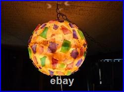 MCM Chunky Lucite Swag Lamp Vintage Rock Candy Ceiling Ball 14 Blue Purple