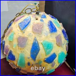 MCM Chunky Lucite Swag Lamp Vintage Rock Candy Ceiling Ball 14 Blue Purple