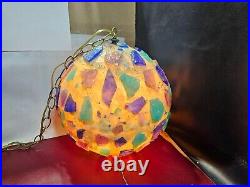 MCM Chunky Lucite Swag Lamp Vintage Rock Candy Ceiling Ball 14 Blue Purple