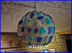 MCM Chunky Lucite Swag Lamp Vintage Rock Candy Ceiling Ball 14 Blue Purple