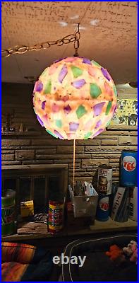MCM Chunky Lucite Swag Lamp Vintage Rock Candy Ceiling Ball 14 Blue Purple
