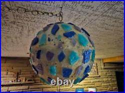 MCM Chunky Lucite Swag Lamp Vintage Rock Candy Ceiling Ball 14 Blue Purple
