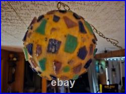 MCM Chunky Lucite Swag Lamp Vintage Rock Candy Ceiling Ball 14 Blue Purple
