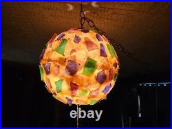 MCM Chunky Lucite Swag Lamp Vintage Rock Candy Ceiling Ball 14 Blue Purple