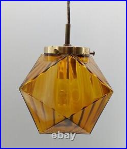MCM Commercial Salvaged Amber/Orange Pendant Light Geometric Vintage Hardwired