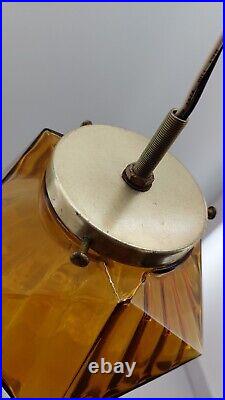 MCM Commercial Salvaged Amber/Orange Pendant Light Geometric Vintage Hardwired