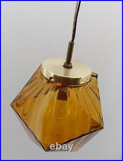 MCM Commercial Salvaged Amber/Orange Pendant Light Geometric Vintage Hardwired