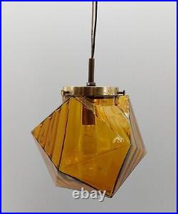 MCM Commercial Salvaged Amber/Orange Pendant Light Geometric Vintage Hardwired