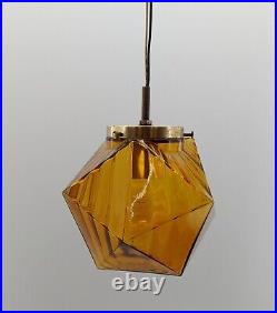 MCM Commercial Salvaged Amber/Orange Pendant Light Geometric Vintage Hardwired