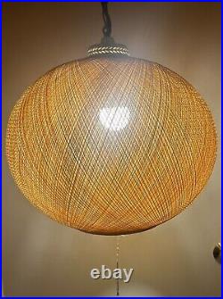 MCM Gold Spun Fiberglass String Swag Pendant Hanging Light Fixture or Lamp