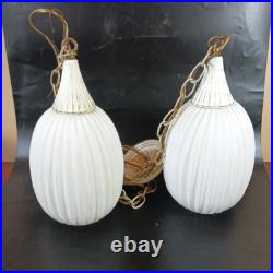 MCM Hanging Ceiling Pendant 2 Light Atomic Ribbed Globe Virden Co. Asymetrical