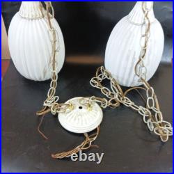 MCM Hanging Ceiling Pendant 2 Light Atomic Ribbed Globe Virden Co. Asymetrical