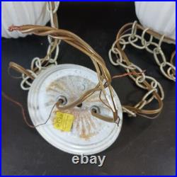 MCM Hanging Ceiling Pendant 2 Light Atomic Ribbed Globe Virden Co. Asymetrical