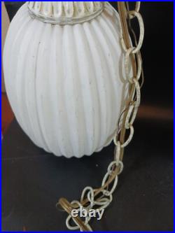 MCM Hanging Ceiling Pendant 2 Light Atomic Ribbed Globe Virden Co. Asymetrical