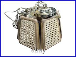 MCM Hanging Plug In Light Wicker Rattan Rush Style Chain Swag Ceiling Lamp VTG
