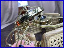 MCM Hanging Plug In Light Wicker Rattan Rush Style Chain Swag Ceiling Lamp VTG