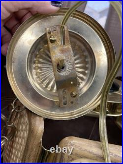 MCM Hanging Plug In Light Wicker Rattan Rush Style Chain Swag Ceiling Lamp VTG