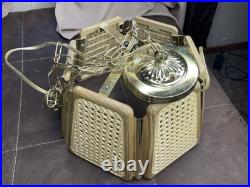 MCM Hanging Plug In Light Wicker Rattan Rush Style Chain Swag Ceiling Lamp VTG