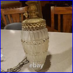 MCM Hollywood Regency Hanging Swag Lamp Vintage Crystal Cut Glass Light TESTED