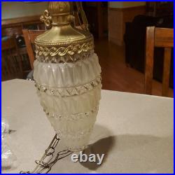 MCM Hollywood Regency Hanging Swag Lamp Vintage Crystal Cut Glass Light TESTED