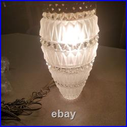 MCM Hollywood Regency Hanging Swag Lamp Vintage Crystal Cut Glass Light TESTED