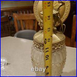 MCM Hollywood Regency Hanging Swag Lamp Vintage Crystal Cut Glass Light TESTED