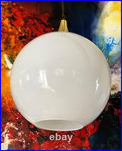 MCM Modernist Milk Glass Open Globe Ball Pendant Light Hanging Ceiling Swag Lamp