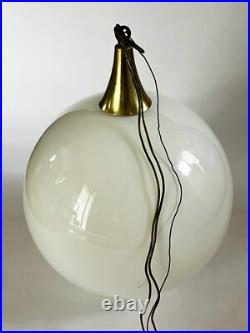 MCM Modernist Milk Glass Open Globe Ball Pendant Light Hanging Ceiling Swag Lamp