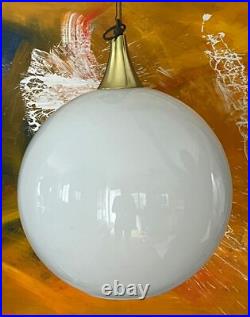 MCM Modernist Milk Glass Open Globe Ball Pendant Light Hanging Ceiling Swag Lamp MCM Modernist Milk Glass Open Globe Ball Pendant Light Hanging Ceiling Swag Lamp