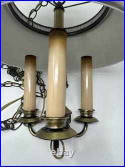 MCM Pendant Light Tole Chain Swag 3 Bulb Polished Brass Hanging Lamp Original
