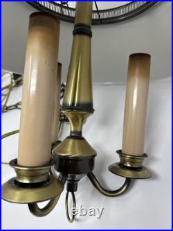 MCM Pendant Light Tole Chain Swag 3 Bulb Polished Brass Hanging Lamp Original