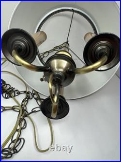 MCM Pendant Light Tole Chain Swag 3 Bulb Polished Brass Hanging Lamp Original