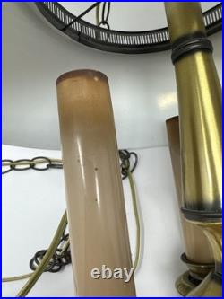 MCM Pendant Light Tole Chain Swag 3 Bulb Polished Brass Hanging Lamp Original