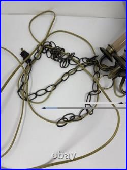 MCM Pendant Light Tole Chain Swag 3 Bulb Polished Brass Hanging Lamp Original